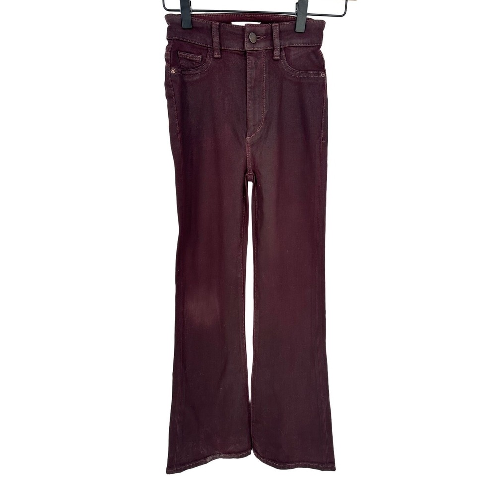 DL1961 Bridget Crop Instasculpt Bootcut Jeans 23 Plum Berry Burgundy Wax Coated